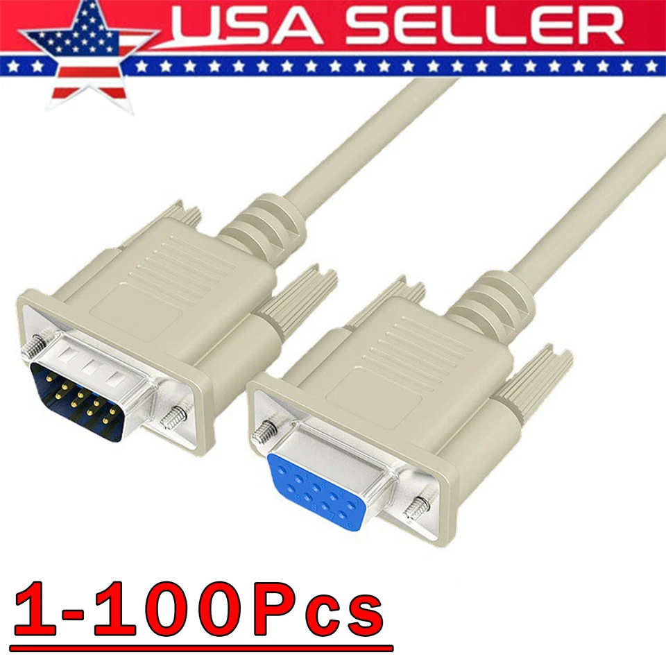 DB9 RS232 Male to Female Serial Port Extension Cable Cord3ft/5ft/10ft/16.4ft Lot - Image 1 of 4