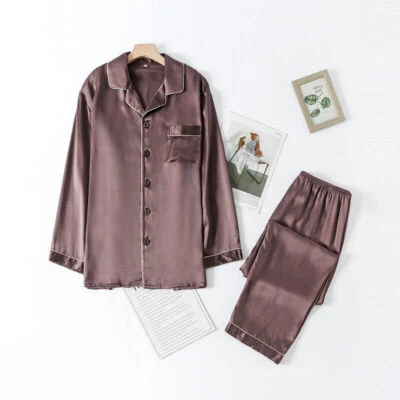 Conjunto de pijama de lujo 100 % seda morera real chándal para hombre pijama pantalones de pijama Foto 1 de 4