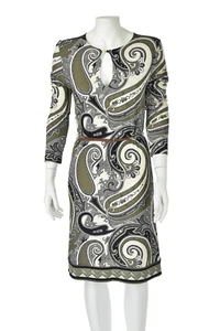 ETRO Taupe, Black & Ivory Paisley Knit Belted Dress w Keyhole Neck SZ IT42 US6-8 - Picture 1 of 6