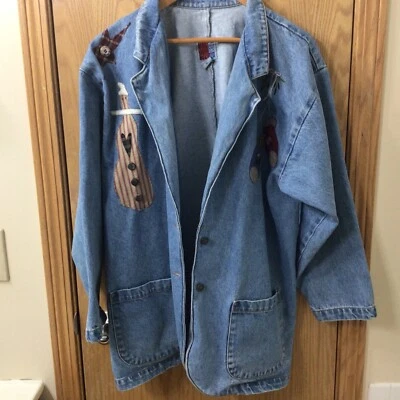 De Colección Sun Belt Denim Chaqueta XL Embellecida con Decoración de Invierno, Bolsillos, Excelente Foto 1 de 4
