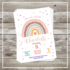 Personalised Rainbow Birthday Invitations for Girls Modern Magical Boho Designs - Picture 1 of 6