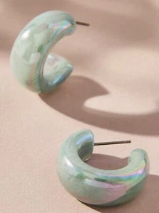 Anthropologie Iridescent Resin Hoop Earrings Blue lightweight - Picture 1 of 5