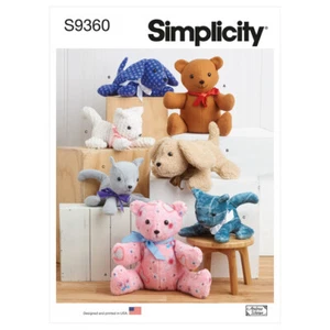 Simplicity Sewing Pattern 9360 Easy Soft Stuffed Animals Toys Puppy Kitten Bear - Picture 1 of 4
