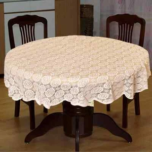 Floral Cotton Net 4 Seater Round Table Cover Beige, 56 x 56 Inches Fast Shipping - Picture 1 of 1