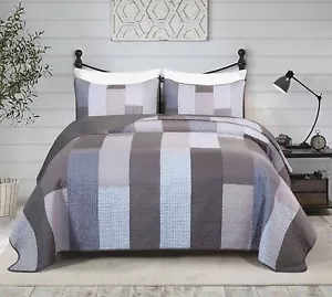 Sora Plaid Kariert Decke Tagesdecke Vorgewaschen Baumwolle Patchwork Quilt Set - Bild 1 von 8