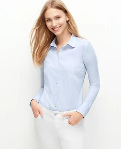 Ann Taylor - Größe 0 kornblumenblau Pindot perfektes Shirt 100 % Baumwolle $ 79,50 (H) - Bild 1 von 3