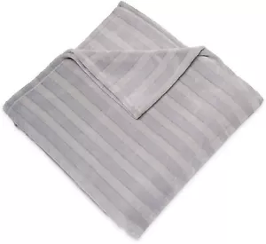 Serta Damask Stripe Plush Blanket Full/Queen 90"x90" Gray - Picture 1 of 2