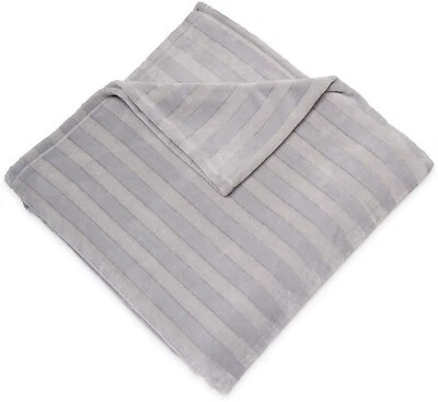 Serta Damask Stripe Plush Blanket Full/Queen 90"x90" Gray - Image 1 of 2