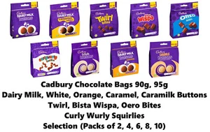 CADBURY Sacchetti Cioccolato 90g, 95g Scegli tra Sapori Diversi Confezione da 2,4,6,8,10 - Foto 1 di 10