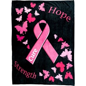 Pink Ribbon Hope Soft Plush 50x60in Breast Cancer Throw Blanket for Bedroom - Picture 1 of 7