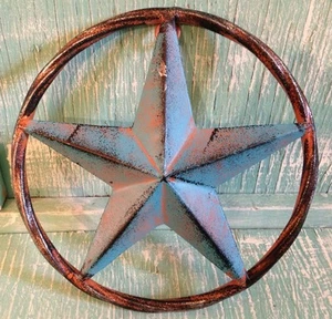 Estrella de Metal Montaje en Pared Azul Rústico 8 pulgadas Decoración Nuevo Envejecido De Colección - Imagen 1 de 2