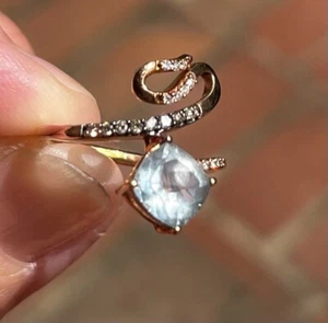 Levian 14K Strawberry Rose Gold Aquamarine, Chocolate & Vanilla diamond ring 6 - Picture 1 of 21