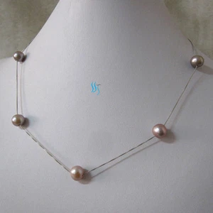 18 Zoll 8-10 mm Lavendel AA Süßwasserperlen Halskette Zinn Tasse 7P - Bild 1 von 5