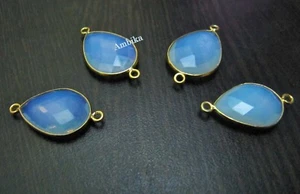 Set of 4- White Opal Briolette Pear Shape Connectors 13x18mm, Double loop Bezel. - Picture 1 of 10