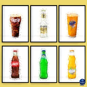 Poster arte splatter stampe bibita/bottiglia decorazione casa bar Coca Cola A5 A4 A3 - Foto 1 di 7
