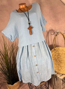 NEU sommer Tunika Kleid doubleoptik Lagenlook HELLBLAU 40 42 44 - Bild 1 von 5