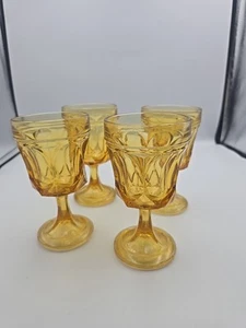 4 Anchor Hocking Fairfield Bernsteinfarben Wein Wasserkelche Gläser mit Fuß 6" hoch - Bild 1 von 9