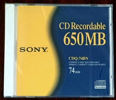 SONY CD RECORDABLE 650MB COMPACT DISC 74 MINUTES MADE IN JAPAN NEW - Image 1 of 2