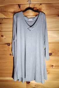 Larace Damen Übergröße 5X 3/4-Ärmel grau lockere Passform ausgestellt Swing Tunika Tops - Bild 1 von 7