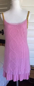 IISLI Cocktail Slip Dress Sleeveless Pleats L Pink Gold Metallic Sequins READ - Picture 1 of 15
