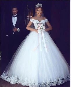 Lace Appliques Off Shoulder Bride Wedding Dresses Plus Size Bridal Wedding Gowns - Picture 1 of 6