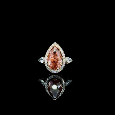 4 TCW Pear Lab Grown Diamond Ring Vivid Pink IGI Certified 14 KT White Gold - Image 1 of 4