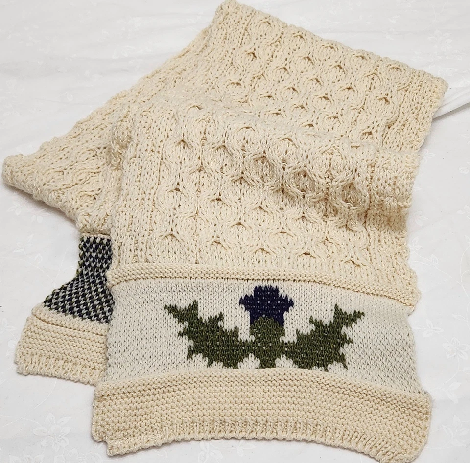 100% Lana Cardo Escocés Aran Cable Tejido 72" Bufanda Crema/Natural NUEVO Foto 1 de 4