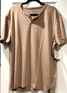 LUCKY BRAND Men's Venice Burnout Button Notch Neck T-Shirt NEW Tan Size Large - Picture 1 of 3