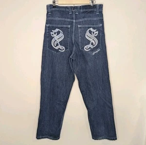 VTG Southpole Jeans Sz 34x32 Embroidered Pockets Baggy Jeans Y2K Street Wear - Picture 1 of 8