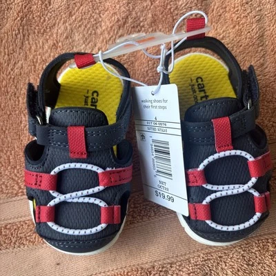 Carter's Fisherman Sandals Water Shoes Summer Stars Navy Red Size 4 - Image 1 of 4