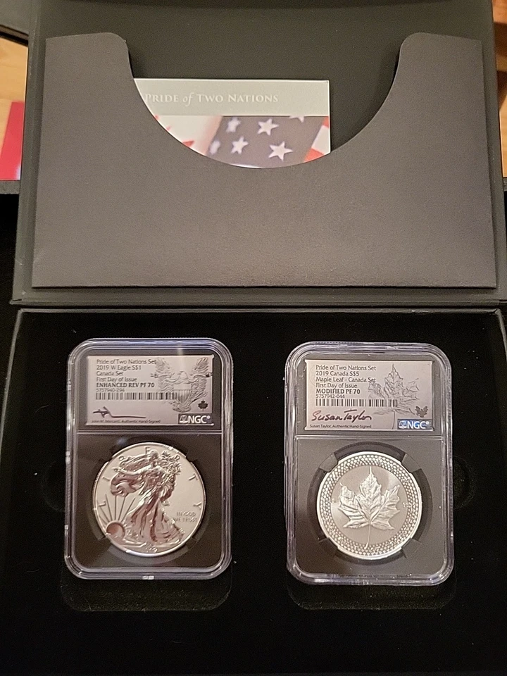 Conjunto "RCM" 2019-W Pride Of Two Nations NGC PF70 FDOI Mercanti/Taylor assinado  - Imagem 1 de 4