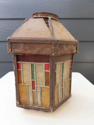 ARQUITECTÓNICO SALVAMENTO ANTIGUO ARTES Y OFICIOS/MISIÓN VITRAL LÁMPARA Foto 1 de 4