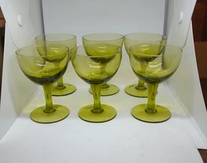 Vintage Olive Green 3 1/2" Glass Wine / Champagne /Sherbet 3 1/2"h & 2 1/2"d - Picture 1 of 10