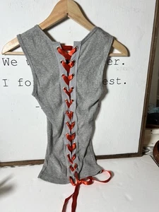 Vintage Y2K Ribbed Lace Up Goth Bike Week Grunge Tank Top - Womens S M - Picture 1 of 5