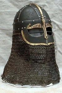 Medieval Viking Helmet Vendel Knight With Chain Mail 16 Gauge Viking Helmet - Picture 1 of 2