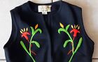 Vtg Womens Duster Vest Coat Large Black Sleeveless Boho Custom Embroidered Long