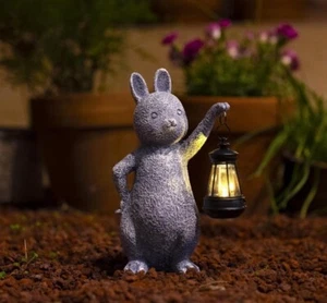 Rabbit Solar Garden Outdoor Statues,Resin Rabbit Figurine Decorations with So... - Picture 1 of 2