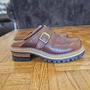 Zoccoli scarpe donna Georgia Logger vintage pelle marrone fibbia cinturino 7 - Foto 1 di 11