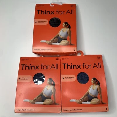 Thinx for All 3 PAIR LOT Women's 2X Period Underwear Gray Lace Trim Briefs — 第 1/4 张图片