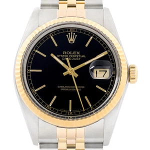 Rolex Herren Datejust 18K Gelbgold Stahl zweifarbig schwarzes Zifferblatt 16013 Uhr - Bild 1 von 7