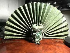 25" Wide x13" High Asian fan with Joker Performer Figurine Stand or Wall Hanging - Picture 1 of 9
