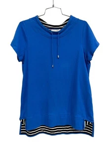 Chicos Zenergy Short Sleeve Sweatshirt Smalll 1 Striped Drawstring Active Sporty - Picture 1 of 10