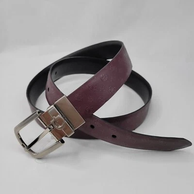 Cinturón informal reversible Guess para hombre hebilla plateada granate-negro talla 34-36 Foto 1 de 4