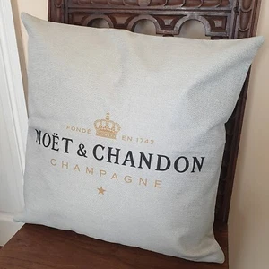Outdoor garden Moet Chandon Champagne cushion cover pearl grey linen pillowcase - Picture 1 of 7
