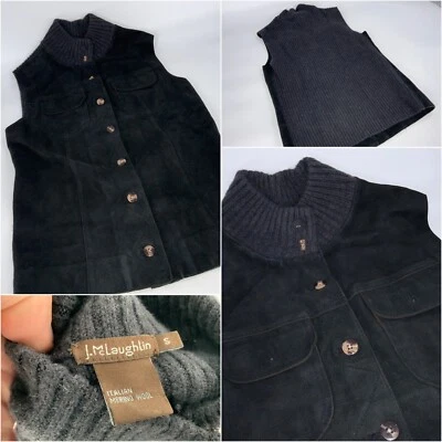 Jaqueta Colete J. McLaughlin S Masculina Couro Cinza Frente Lã Traseira Nova Sem etiquetas YGI D3-150 - Imagem 1 de 4