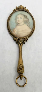 ESPEJO DE MANO ANTIGUO DEL SIGLO 19 5 3/4" PINTADO CAMEO* - Imagen 1 de 5