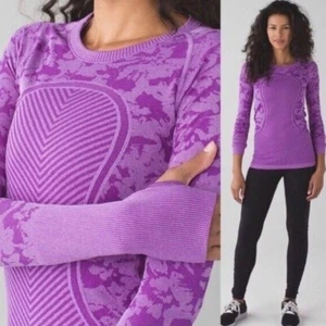 Lululemon Women's Purple Camo Swiftly Tech Long Sleeve Runner T-Shirt Size 4 - Picture 1 of 9