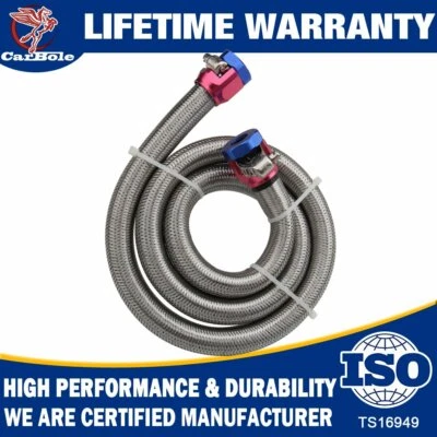 CarBole Universal 3/8" Hose 3ft. Stainless Steel Braided Fuel Line Kit w/ Clamps - Image 1 of 4