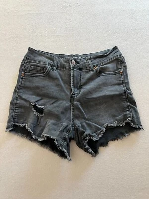 Vanilla Star Cut Off Shorts Womens Size 3 Black Stretch High Rise Midi Frayed - Image 1 of 4