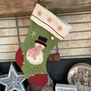 Schneemann Weihnachten Strumpf Knöpfe Country Rustikal Applikation Schnee Grün Rot Weiß - Bild 1 von 1